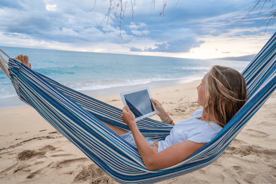 Remote working on the beach