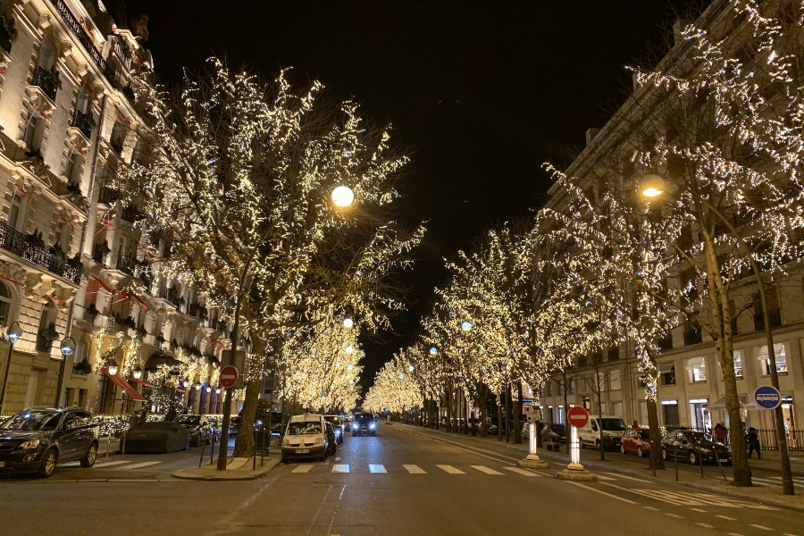 Paris France at Christmas at night